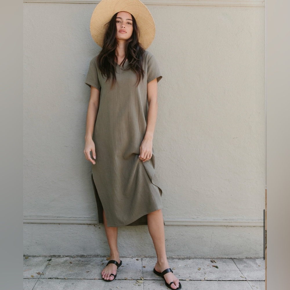 Jenni Kayne Cypress Caftan Dress Sage Green Size Medium 100% Cotton